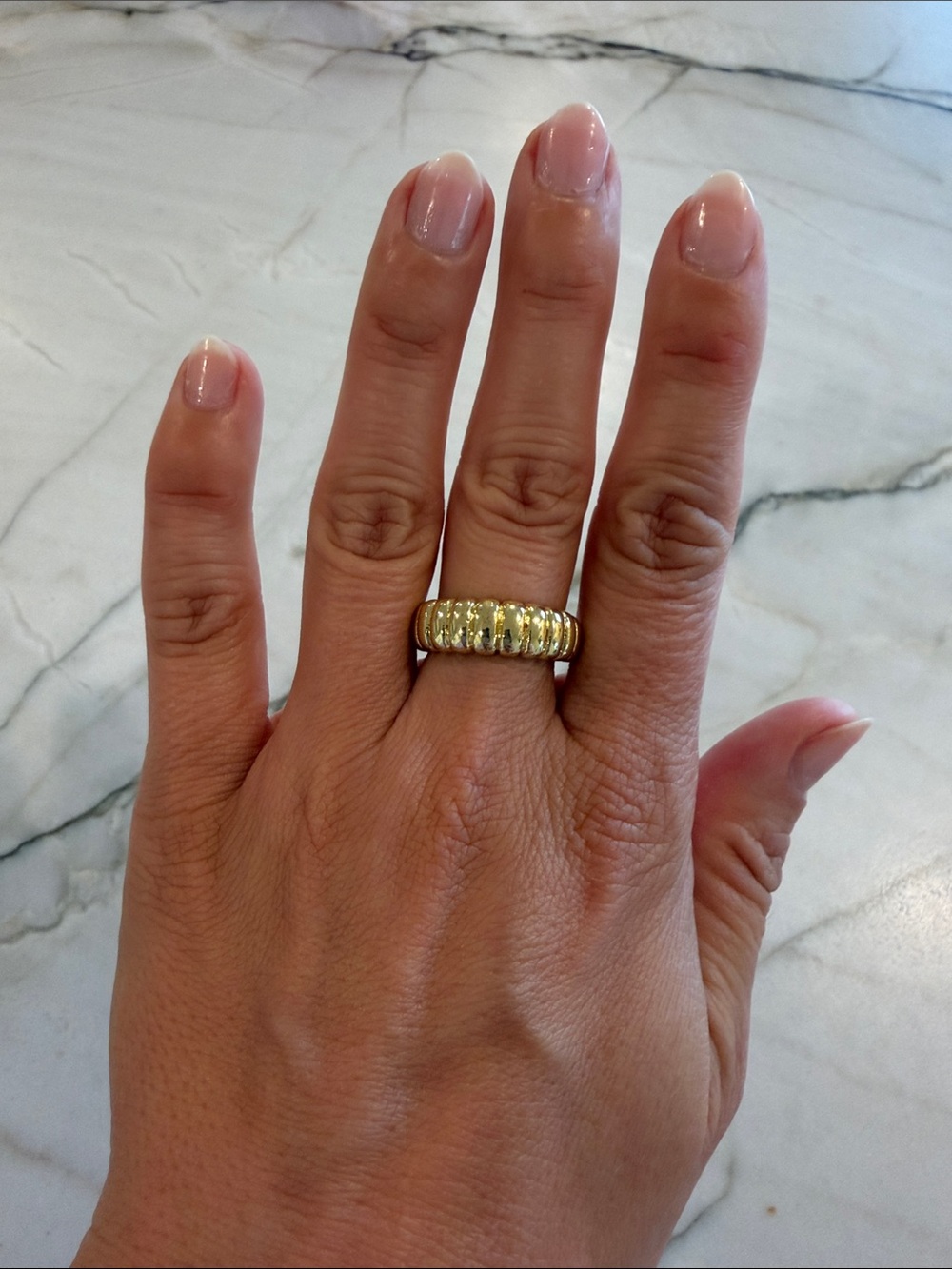 18K Plated Elegant Gold Ribbed Dome Ring - Women's Fashion Jewelry
